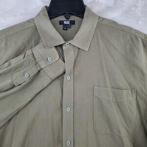 PAIGE Button‎ Up Shirt Mens XL Olive Green Cotton Rayon Long Sleeve Pocket